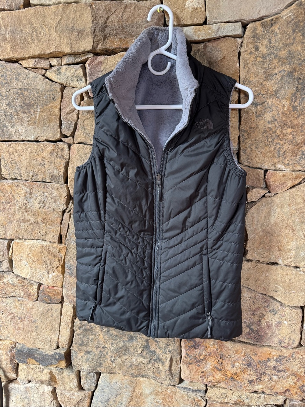 The North Face Black Quilted Fleece-Lined Reversible Vest